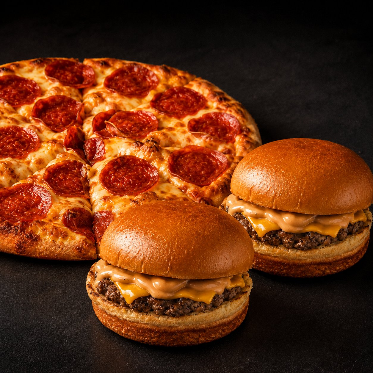 Combo Pizza + 2 Cheeseburgers