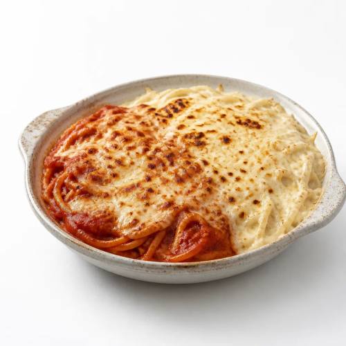Spaghetti rojo y blanco gratinado